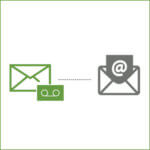 Two mail envelope icons in green and grey