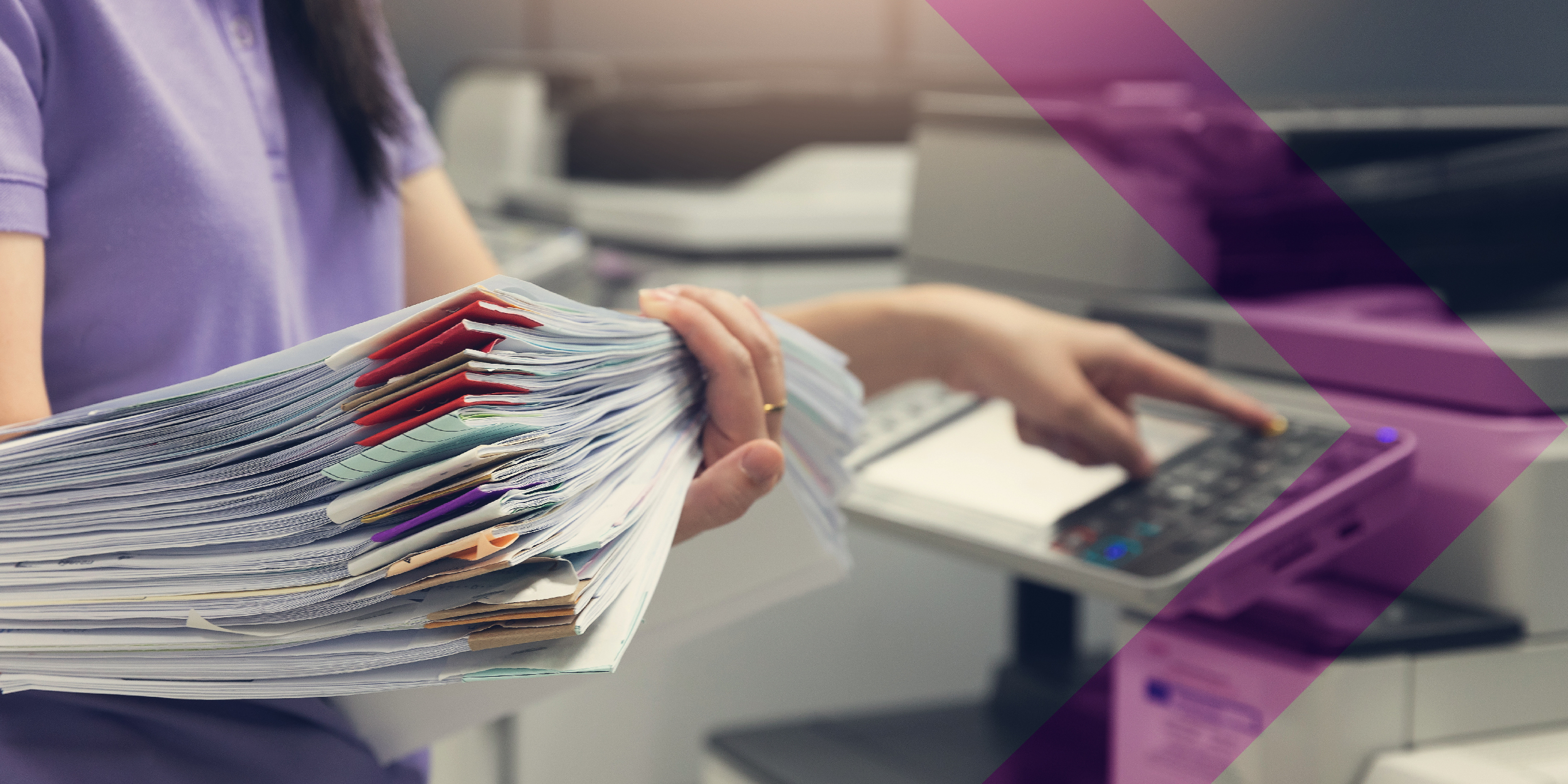 Woman with documents to fax