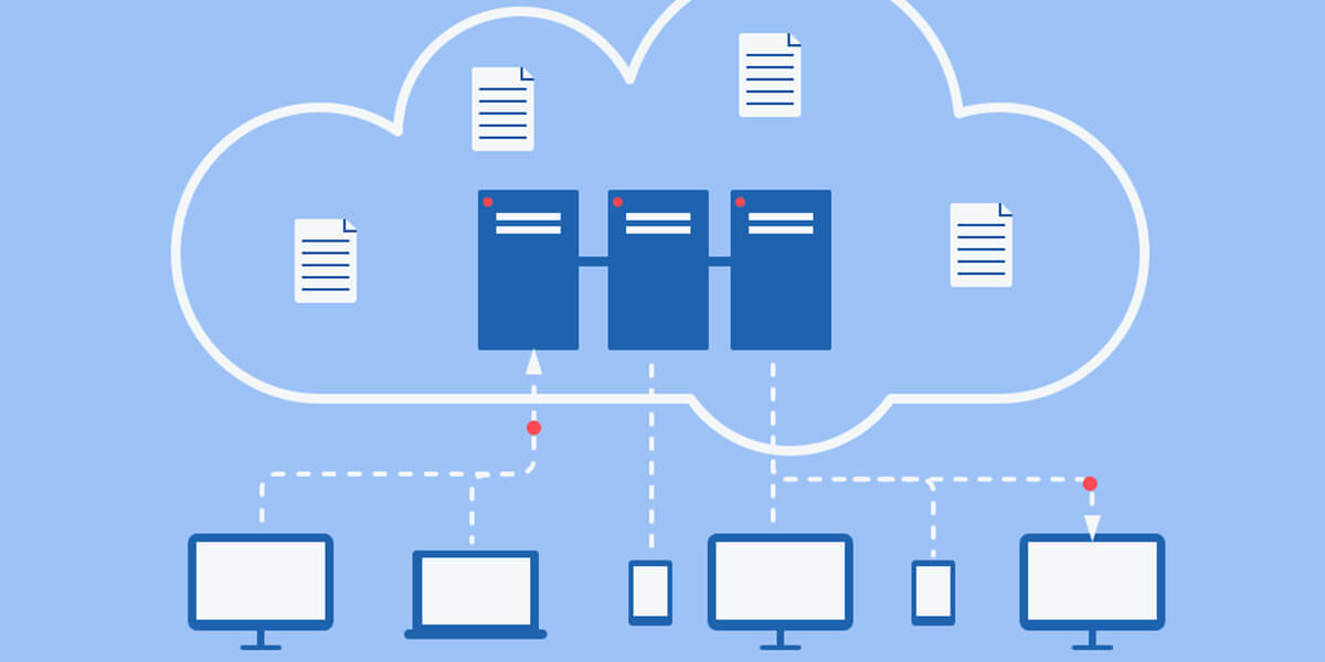Computers and documents connected to a server
