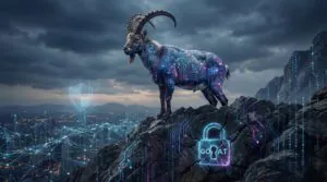 A conceptual digital goat illustration representing the importance of cybersecurity hygiene in protecting business data from the GOAT credential leak.