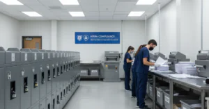 Secure HIPAA-compliant printing services facility handling protected documents in PA